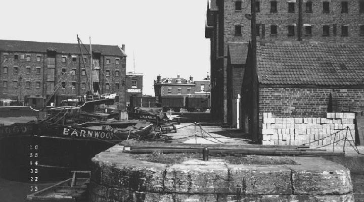 Quay at Gloucester Dock, east side from entrance Victoria Dock, looking north